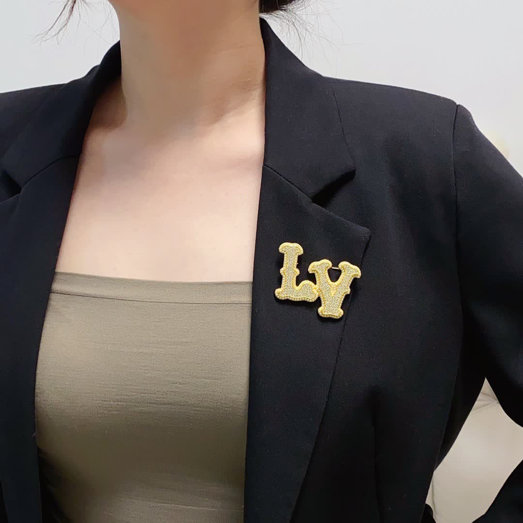 Louis Vuitton Crystal Embellished 'LV' Brooch